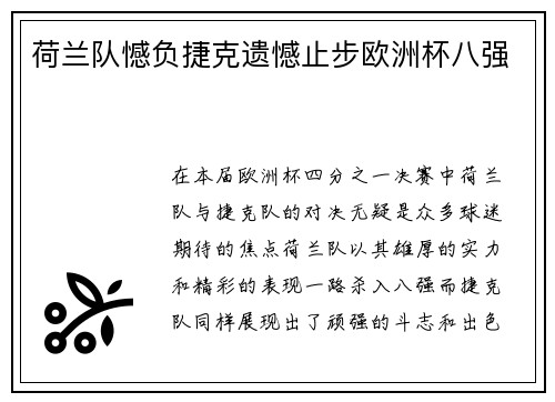荷兰队憾负捷克遗憾止步欧洲杯八强